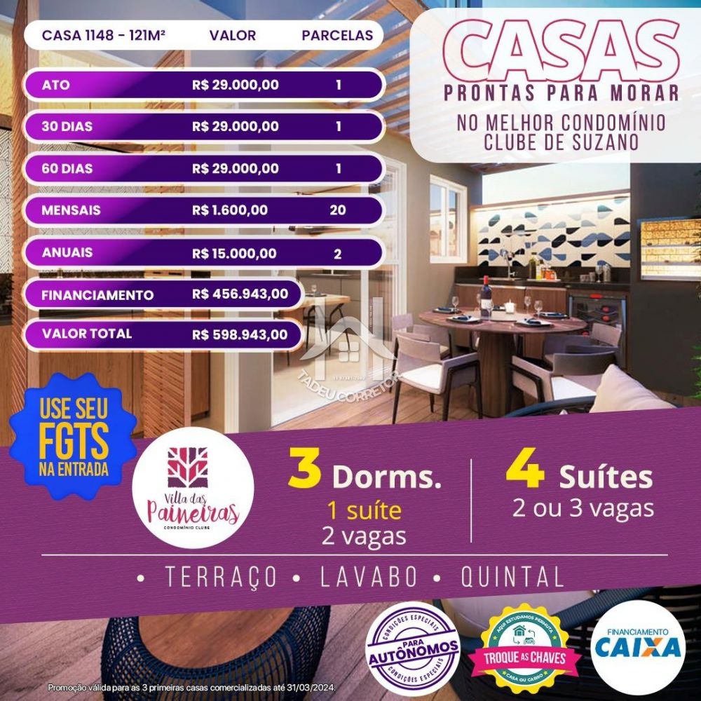 Casa em Condomínio em Suzano - Parque Santa Rosa, 0 salas, suítes, vagas na garagem